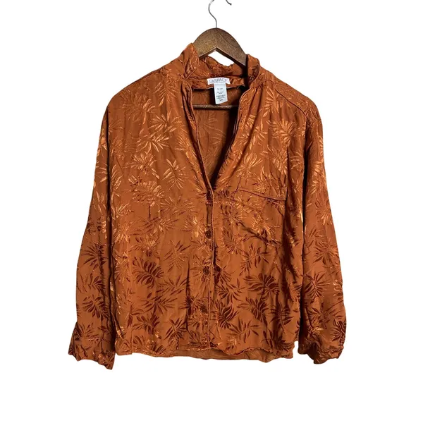 L*Space In Your Dreams Pajama Set size S in Amber Palm Jacquard Satin Lounge - Image 2