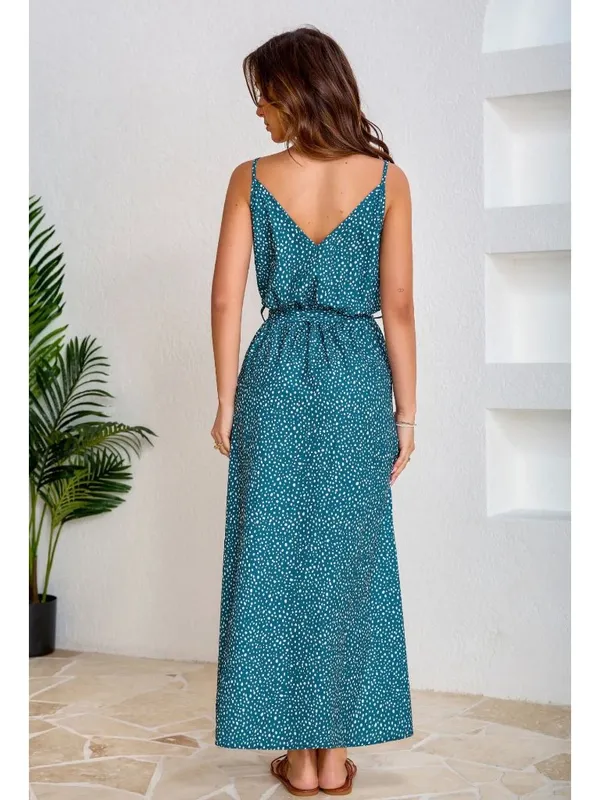 NWT Cupshe Green V-Neck Split Maxi Dress - Size: Large - Image 9