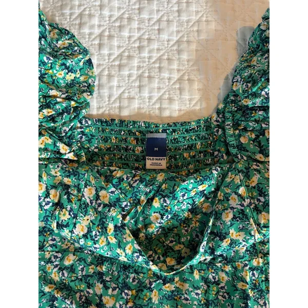 Green floral print puff sleeve mini dress - Image 4