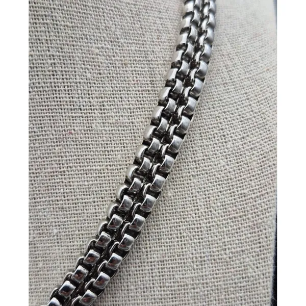 Choker Collar Pendant Necklace Silver Tone Double Box Chain Smokey Teardrop 16" - Image 4