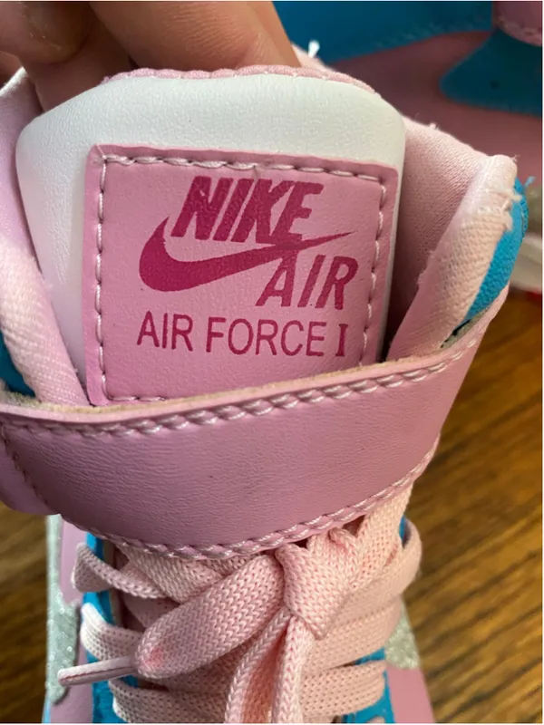 Custom Hand Painted Nike Air Force 1 High Barbie Pink Blue Glitter Sneakers OOAK - Image 6