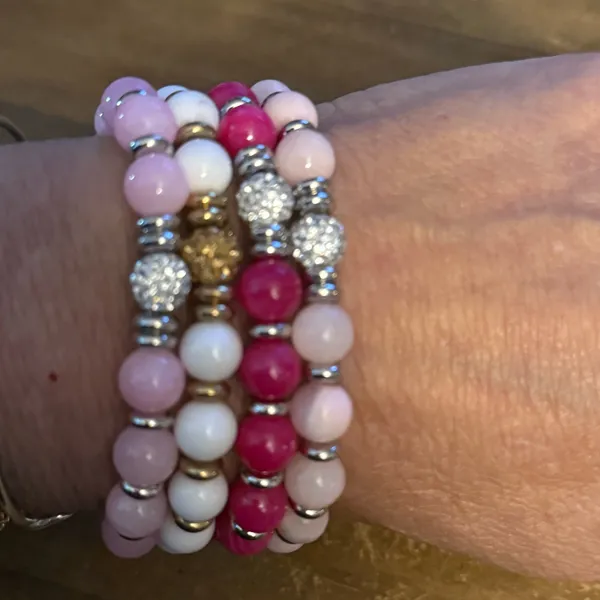 Natural stone stackable stretch bracelets Pink - Image 7