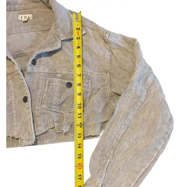 POL Corduroy Jacket Womens Small Beige Distressed Star Patch Raw Hem Boho SMJ179 - Image 6