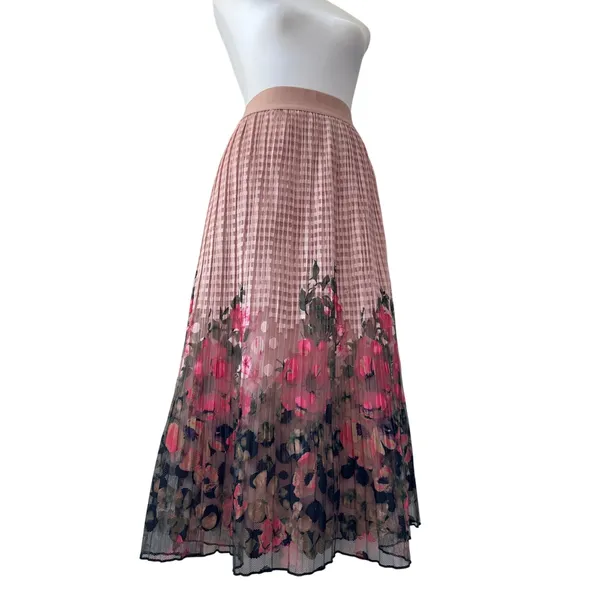 Metrowear Pink Floral Print Elastic Waist A-Line Midi Skirt - Image 2