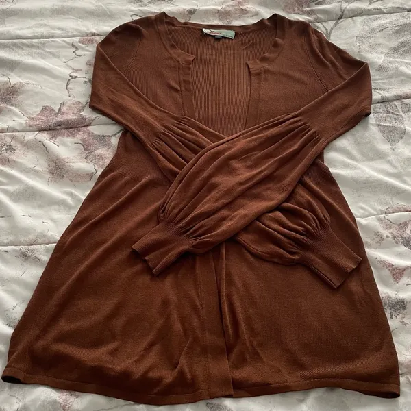 On Sunset Los Angeles silk blend brown balloon sleeves cardigan, size M cottage - Image 10