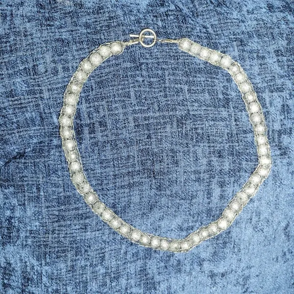 Metal Mesh Silver Textured Threaded Bead Necklace - Image 10