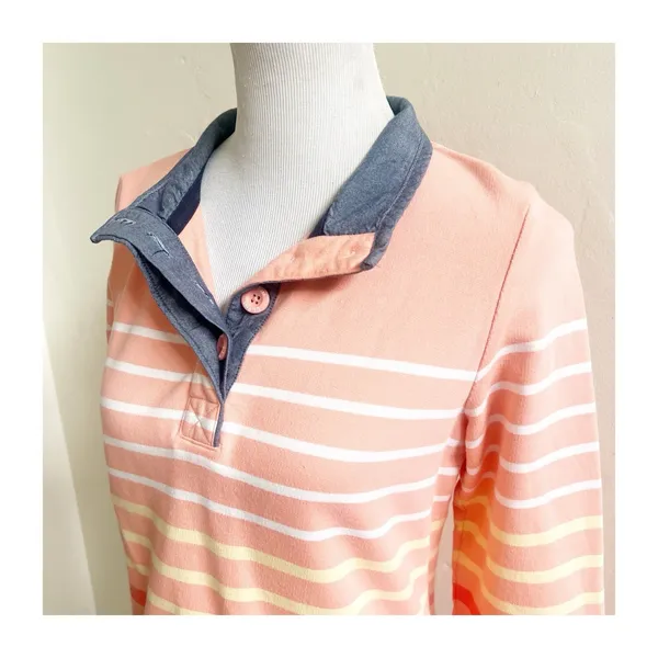 L.L. Bean Women’s Rugby Pullover Striped Chambray Collared Size Small Peach - Image 10