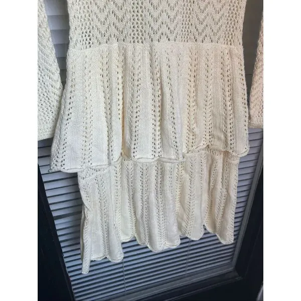 NWT Cynthia Rowley Pointelle Knit Peplum Sweater Dress Cream Size M - Image 14
