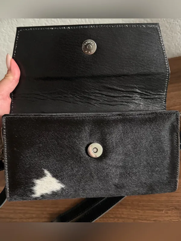 Cowhide Wallet Clutch with Crossbody Strap - Image 10