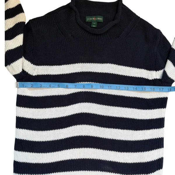 J Crew Always Womens XS Navy White Striped Cotton Mock Neck Shaker Knit‎ Sweater - Image 5