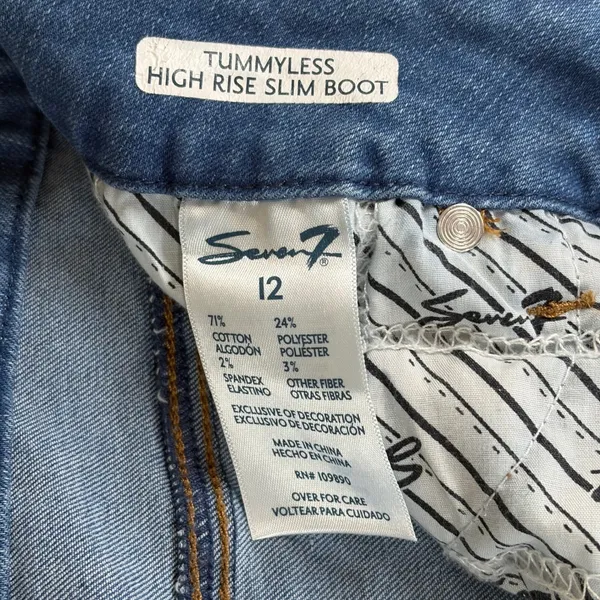 Seven7 Tummyless High Rise Slim Boot Jeans Blue Raw Hem Size‎ 12 Minimalist - Image 3