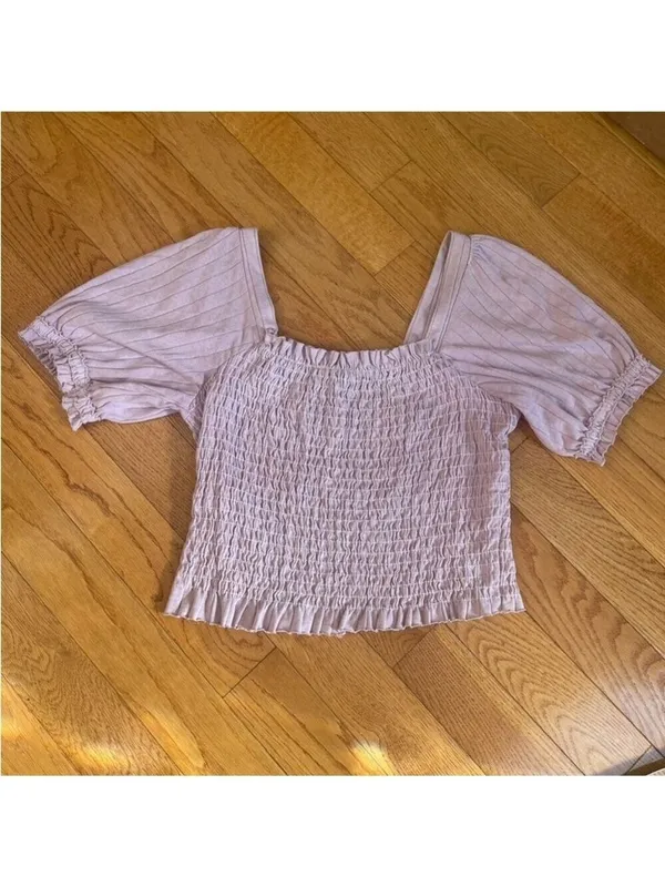 We the free Free People lilac top blouse elastic body puff sleeves XL Coquette - Image 2