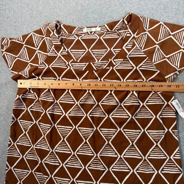 Old Navy Women's Large Brown White Geometric Pattern Short Sleeve Blouse Top - Image 8
