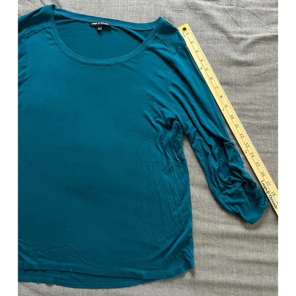 Cable & Gauge Teal Blue Ruched Button Tab Sleeve Scoop Neck Top Large - Image 7