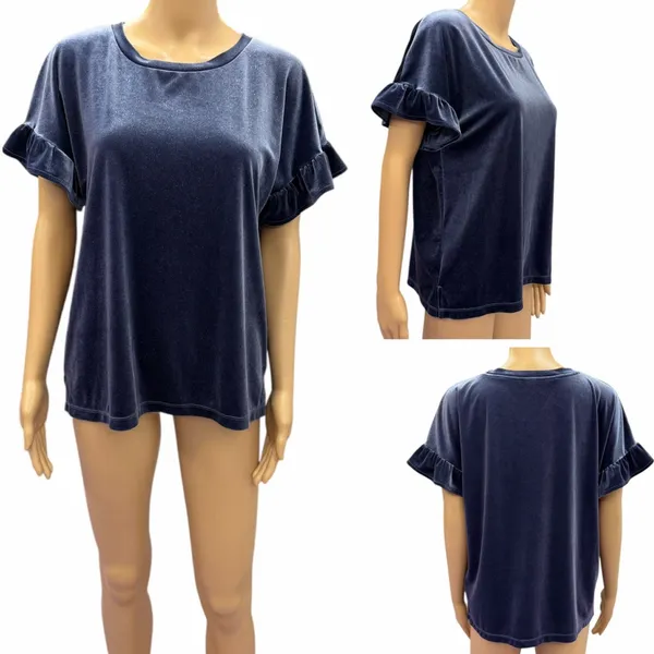 Old Navy Blue Velvet Ruffled Short Sleeve Top Womens Medium - Image 2