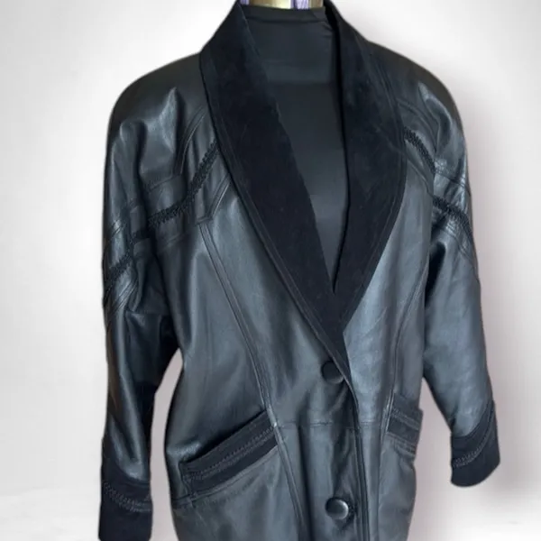 Vintage Worthington Black Leather Long Coat Petite Large - Image 15