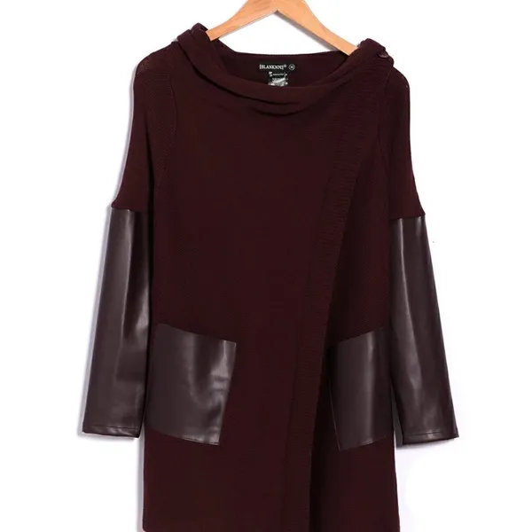 BLANKNYC Denim Faux Leather Trim High/Low‎ Cardigan - Image 5