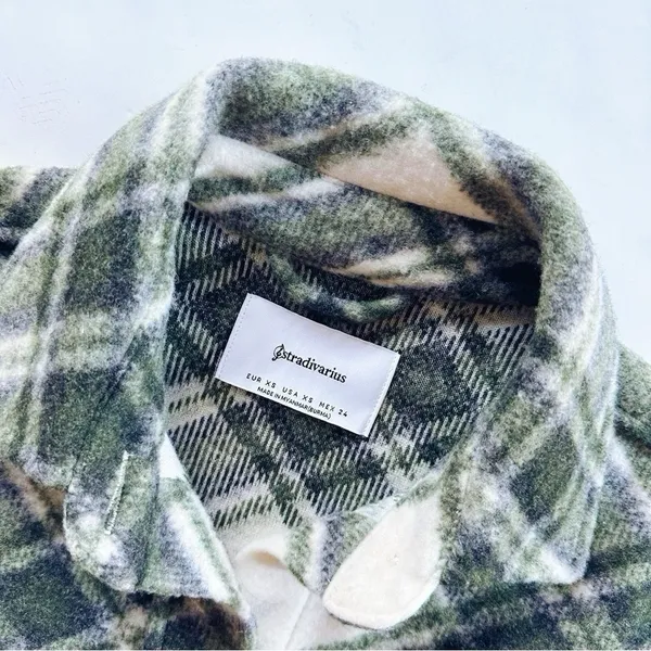 NEW Stradivarius Plaid Green Shacket Jacket Coat - Image 9