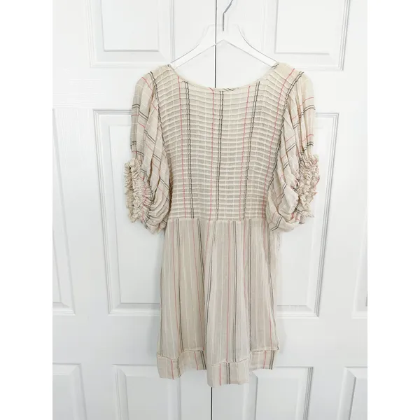 Free People Elsie Textured Gauze Tunic Mini Babydoll Dress Ivory Puff Sleeve - Image 9