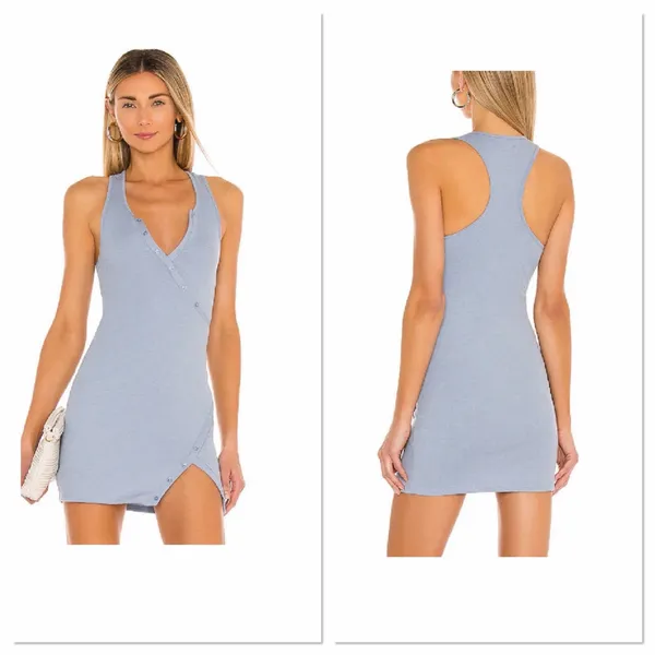 Camila Coelho Blue Ribbed Henley Asymmetrical Mini Dress XXS - Image 2