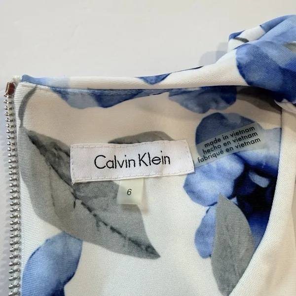 Calvin Klein Blue Floral Stretch Scuba Sleeveless Sheath Dress Office Wedding 6 - Image 9
