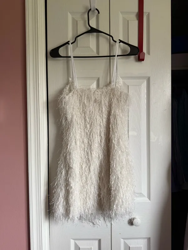 Zara White fringe Feathered Mini Dress sz S - Image 8