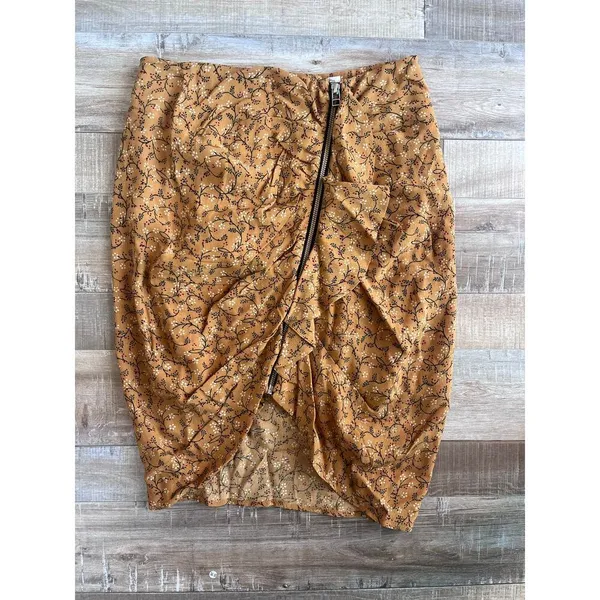Veronica Beard Spencer Floral Print Ruffle Zip Font Skirt Size 2 Saffron - Image 2