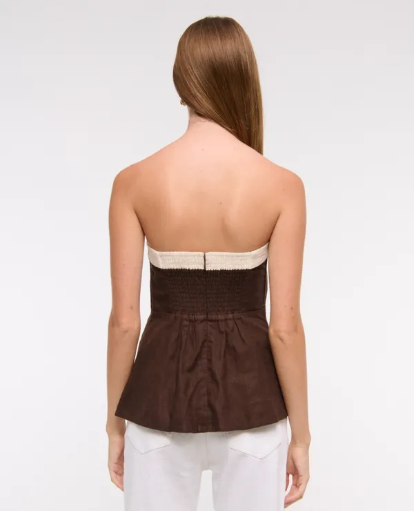 Abercrombie and Fitch AnF Dark Brown White Beige Linen Blend Tube Top Blouse - Image 5