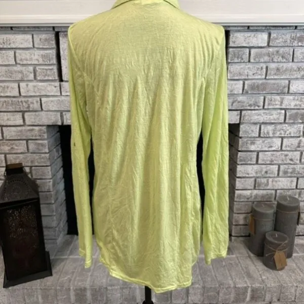 Lulu-B Womens Lightweight Tab‎ Sleeve Button Up Top Green Small Gauzy - Image 4