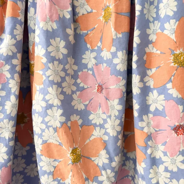 Sabo Skirt Blue Orange Pink Sky Floral Bambina Mini Puff Sleeve Dress Small - Image 5