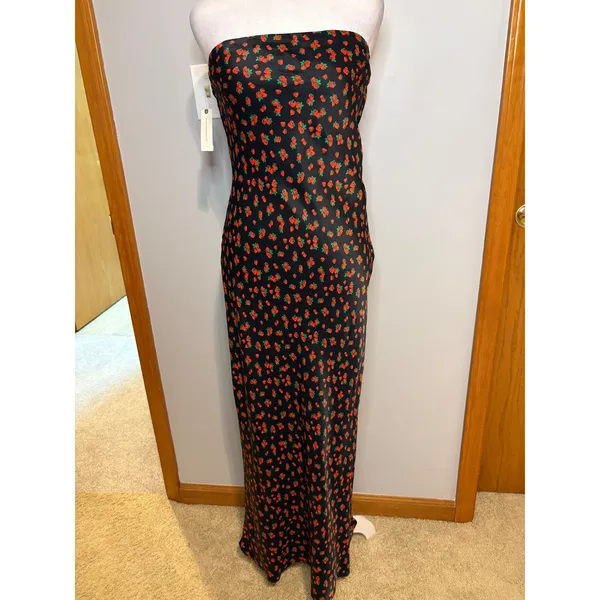 Anthropologie‎ Tilda Strawberry Print Satin Strapless Maxi Slip Dress NEW - Image 2