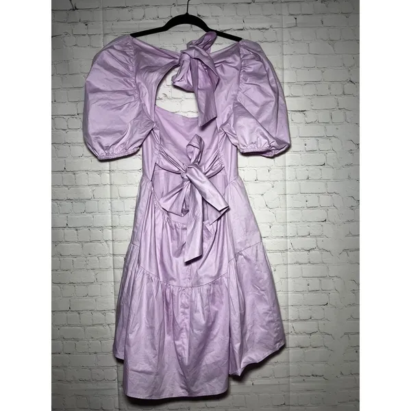 BARDOT Lavender Puff Sleeve Tiered‎ Mini Dress Open Back Wedding Guest Size 6 SM - Image 6