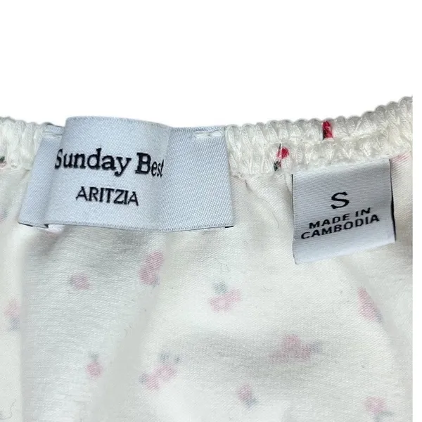 Aritzia Sunday Best Chill‎ Lucie Puff Sleeve Top Small Birch/Cherry Red EUC - Image 4