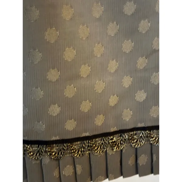 Judith Auburn Original Metallic Gold Polka Dot Pencil Skirt Pleated Hem Green M - Image 3