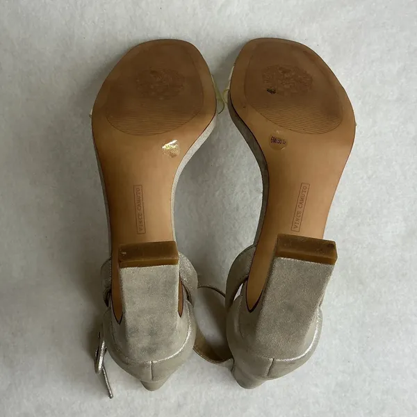 Vince Camuto Womens 6M Metallic Champagne Gold Clear Strap Block Heel Sandals - Image 7
