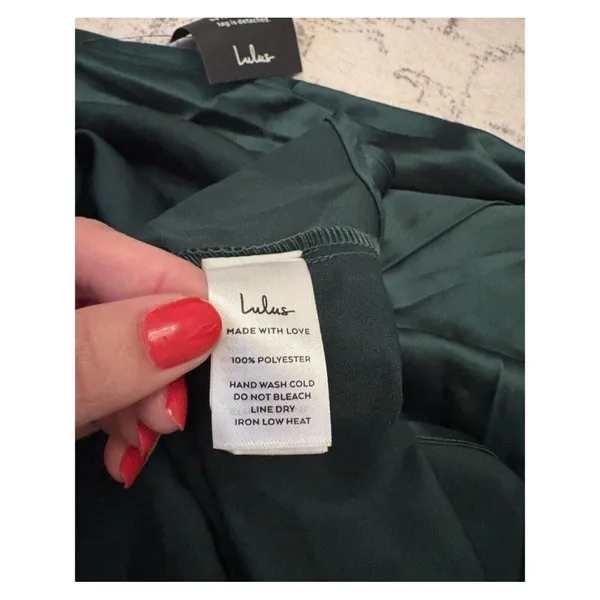 Lulus Captivating Presence Cowl Back Satin Maxi Dress small Green Formal NWT - Image 11