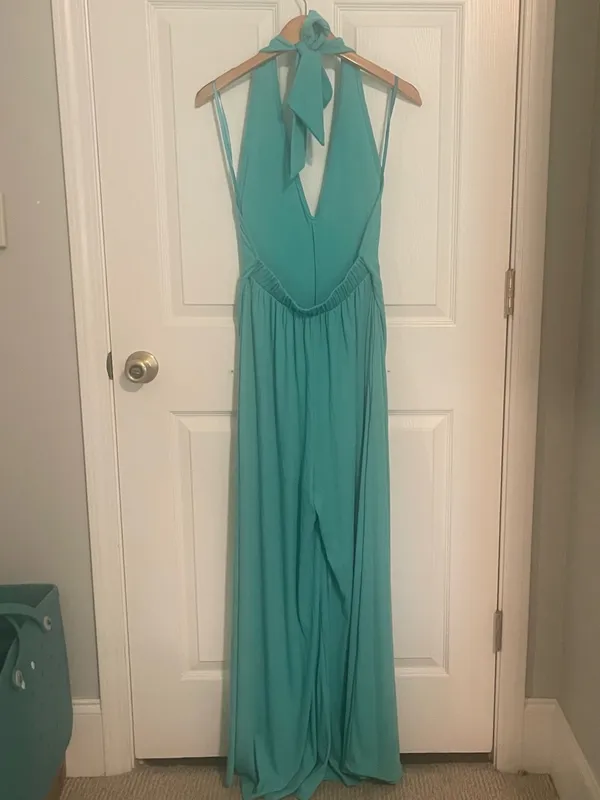 Free People Aqua Halter Wide-Leg Jumpsuit - Image 5