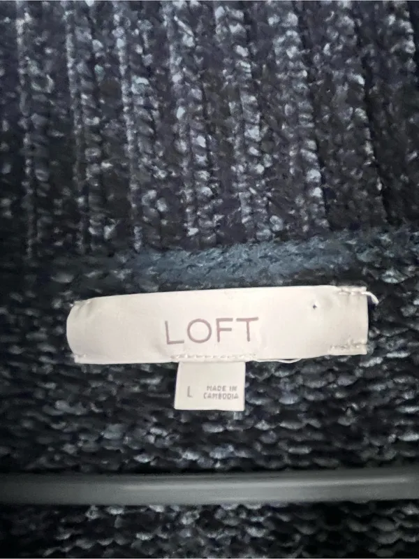 LOFT Black Wash Chenille Mock Neck Long Sleeves Sweater Size Large Cozy Casual - Image 3