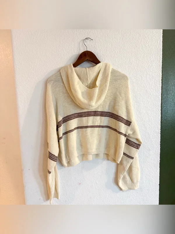 Free People Womens Sweater Beach Day Off Knit Hoodie Size Medium - Image 3