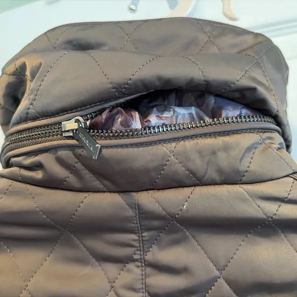 BCBGMAXAZRIA Quilted Puffer Women’s Coat Coffee Brown Sz S Full-Zip Long Hooded - Image 11