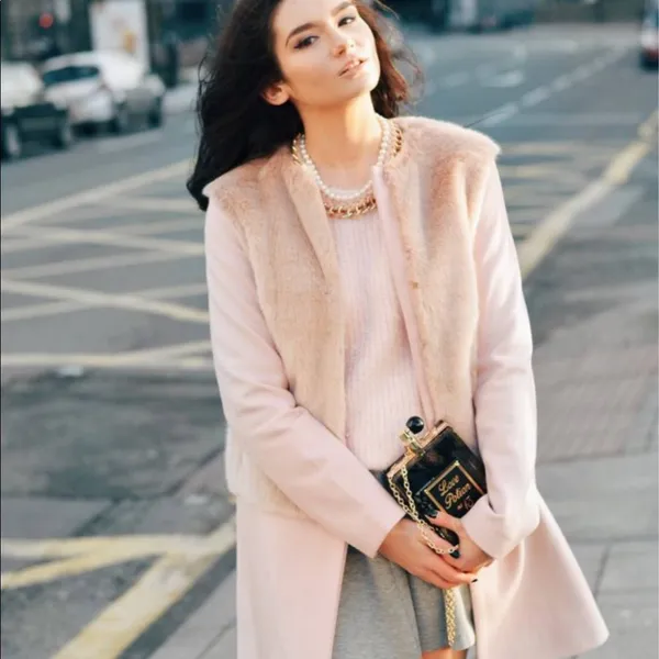 Zara pink wool peacoat faux fur blogger fave Small - Image 4