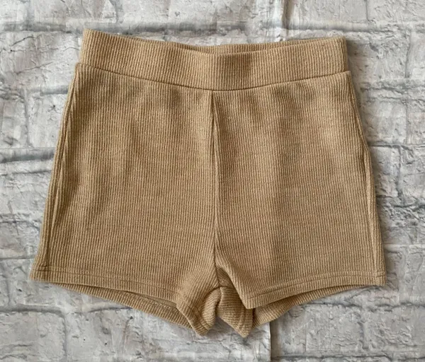 Women XS knit tube top and pull on shorts outfit tan - Image 2