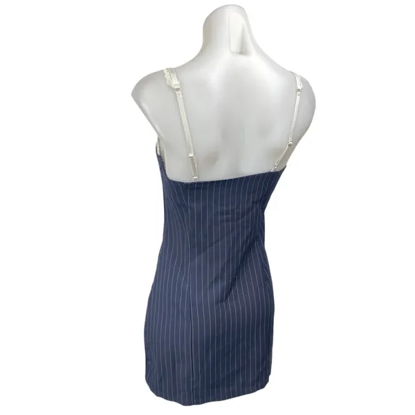 Edikted Blue Lace Pinstriped Sleeveless Cami Camisole Mini Bodycon Dress Size S - Image 2
