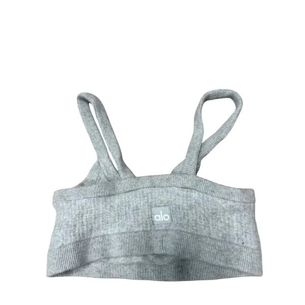Alo Yoga Cashmere Bra Top Heather Gray V-Neck Ribbed Knit Bralette Size Large - Image 2