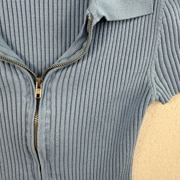 Rue 21 Vtg Y2K XS Top Soft Girl Double Zipper‎ Baby Blue Ribbed Fitted Coquette Dainty - Image 4