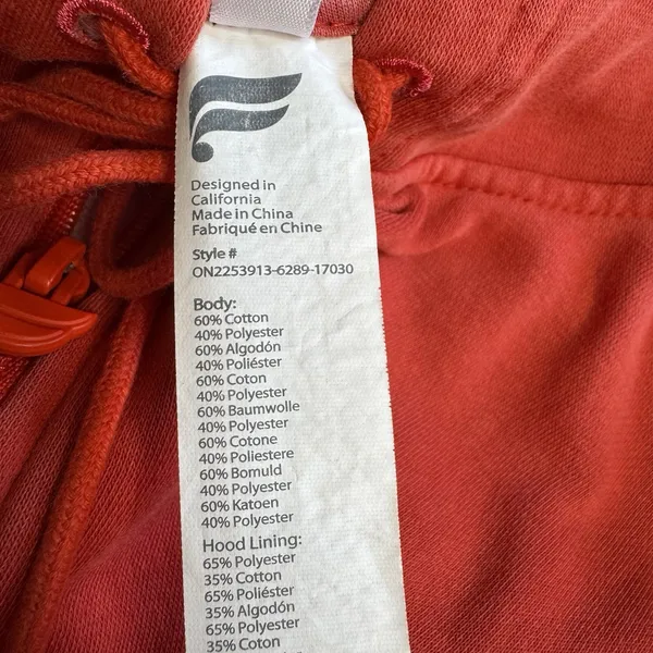 Fabletics Red Fleece Hooded OnePiece Sz Small Track Ski Camping Snow‎ Lounge - Image 5