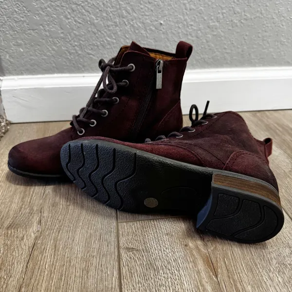 Earth Etienne LQV Womens 6M Burgundy Leather Lace Up Combat Ankle Boots Moto - Image 5