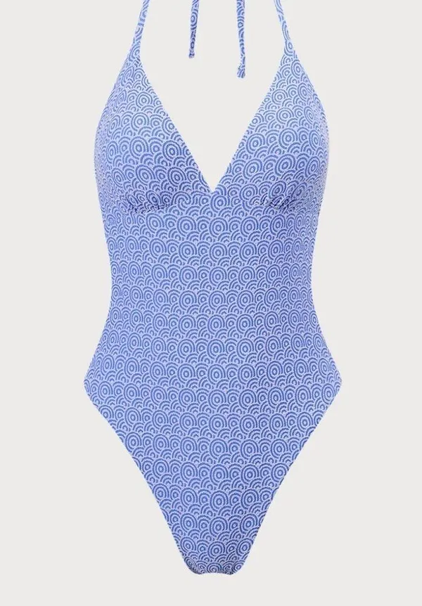 Berlook Blue Jacquard Halter One-Piece Swimsuit - Image 6