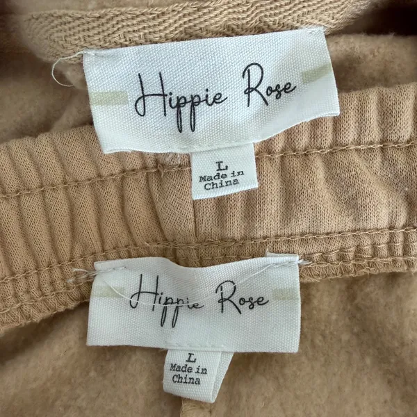 Hippie Rose Good Vibes Full Zip Hoodie and‎ Wide Leg Sweatpants Set Tan Large Loungewear - Image 7