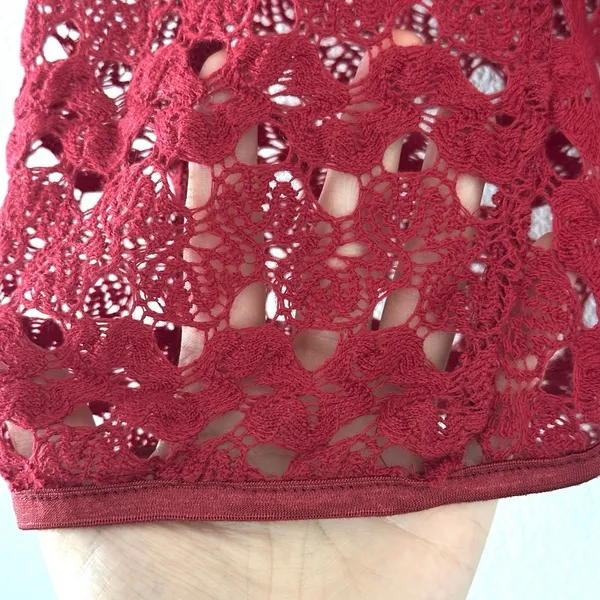 Vintage Y2K Crochet Bolero Shrug Red Buttons Collared Wrapper Indie Cottage S/M - Image 8